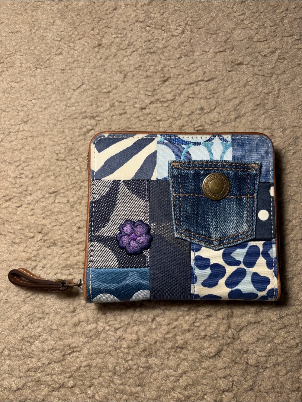 RARE COACH 🩵💜💙🤎 Patchwork multi Denim Blue Zip Wallet Y2k